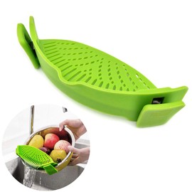 WeTest Heat Resistant Silicone Pot Strainer, Clip on Pots Pans, Pan Strainer for all Pots and Bowls - Green
