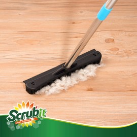 SCRUBIT Fur Remover Broom, Pet Hair Removal Tool with Squeegee & Adjustable Handle That Extends Up to 60 Inches, Black & Silver