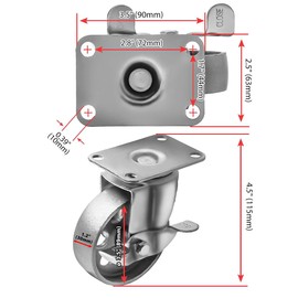 Online Best Service 4 All Steel Swivel Plate Caster Wheels w Brake Lock Heavy Duty High-Gauge Steel Gray (3.5" with Brake)