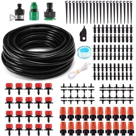 MSDADA Micro Drip Irrigation Kit, 50ft Garden Automatic Irrigation System, 1/4" Blank Distribution Tubing Hose Adjustable Nozzle, Plant Watering Kit for Garden, Patio, Greenhouse, Flower Bed, Lawn