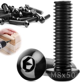 TXXATX Pack of 15 Rounded Head Screws M8 x 50 mm Black Flat Head Screws M8 304 Stainless Steel with Hexagon Socket Full Thread Furniture Screws for DIY Projects Furniture Repair Assembly Maintenance