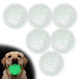 petizer 6 Pack 3.5’’ Glow in The Dark Dog Balls - Rubber Squeaky Swimming Pool Balls, Glowing Spiky Dog Fetching & Teething Chew Ball for Medium Large Breeds Indoors & Outdoors