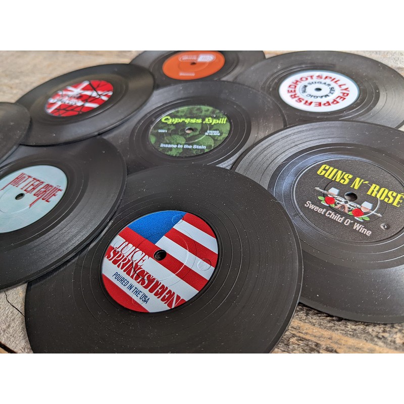 Retro Vinyl Record Funny Pun Title Coaster Set with wood