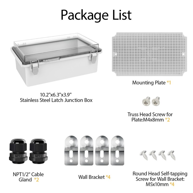 LeMotech Electrical Box, IP67 Waterproof Hinged Clear Cover Stainless Steel
