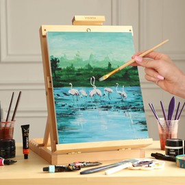 VISWIN Heavy-Duty Table Top Easel for Painting, Adjustable Beech Wood Tabletop Easel, Hold Canvas up to 23”, Portable Art Desktop Easel Stand for Adults, Artists, Beginners – Natural