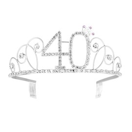 veewon 40th Birthday Tiara Crown Crystal Princess Crowns Happy Birthday Hair Accessories