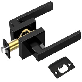 TICONN Door Handle Heavy Duty, Reversible Square Door Lever for Bedroom, Bathroom and Rooms (Black, Passage)