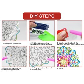 Yanpoake 4pcs Diamond Art Painting Window Stickers, DIY Mandala Color Window Decor, Diamond Crafts Art Kits for Adults