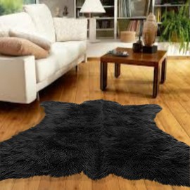 Faux Fur Bear Rug, Area Rug, Black Shag Rug, Non Slip Suede Lining, Fake Sheepskin Fur, Soft, Plush, Washable, Hand Made in USA (3'x5' Toss Rug)