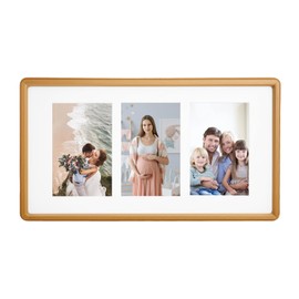MIBYIBER 8x14 Collage Picture Frame Natural Teak Solid Wood, 4x6 Collage Photo Frame Displays 3 Photos or 8x14 (Without Mat), Wooden Frame for Tabletop or Wall Mounting Display