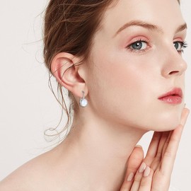 CRMAD Opal Earrings for Women Sterling Silver White Opal Leverback Earrings Jewelry Gift for Women (white opal)