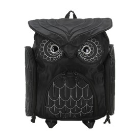 Sleepyville Critters Nylon Black Owl Backpack, Stitched Detailing