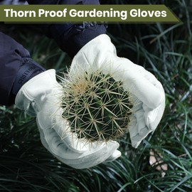 Velway Gardening Gloves Men Women Reinforced Palms Thorn Proof Leather Work Gloves Breathable Cotton Lined Protective Gloves for Yard Work Farm