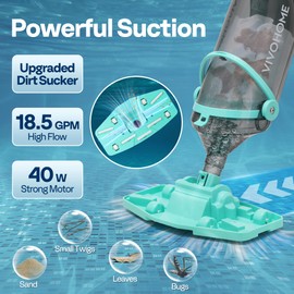 VIVOHOME Cordless Pool Vacuum with Telescopic Pole, Powerful Suction up to 18.5 GPM, 60 Mins Running Time, Handheld Rechargeable Swimming Pool Cleaner for Pools/Spas/Hot Tubs - Green