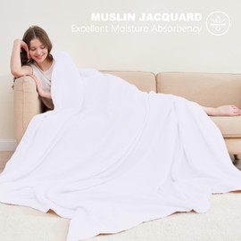 Cosy Family 4 Layer Muslin Bed Blanket - Breathable and Lightweight Gauze Boho Blanket for Spring, Soft 100% Cotton Muslin Blanket, White, 80x90 Inches