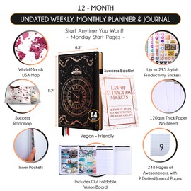 Life Planner - Undated Deluxe Weekly and Monthly Planner, a 12 Month Journey to Increase Productivity, Happiness & Enhance Organization | Life Organizer, Gratitude Journal, Agenda Planner, To Do List, Gift Box & Stickers - Start Anytime