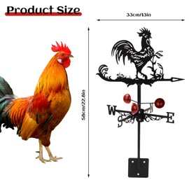 Yallmie Metal Rooster Weathervane, Black Weathervane Roof Mount for Garden Farmhouse Outdoor Direction Indicator, Wind Vanes of Metal Outside Yard Farm Garden Patio Decoration