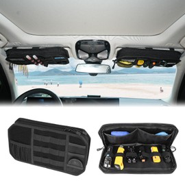 Organizador para Parasol de Auto (2 Piezas), Gran Capacidad con Cierre, Panel MOLLE, Clip para Gafas, Porta Tarjetas, Impermeable, Resistente y Compat
