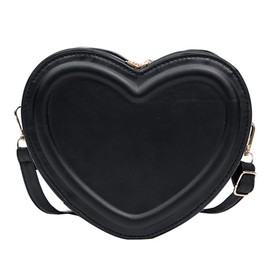 TQUXNGA Women PU Leather Heart Shape Shoulder Bag Small Messenger Bag Fashion Handbag Change Purse for Daily Use, black