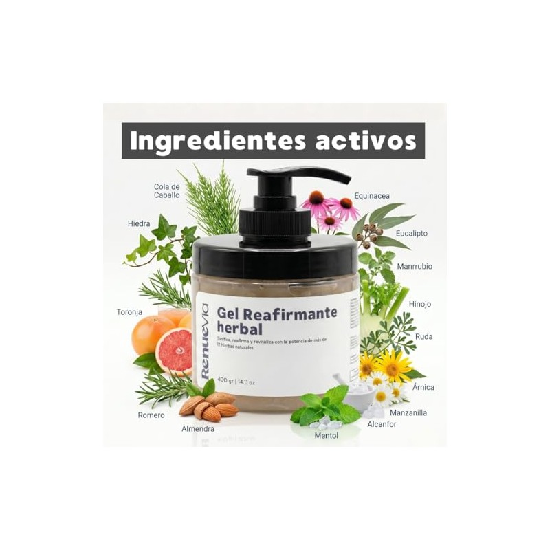 Gel Reafirmante Herbal, 400 g, Fórmula Natural con Mentol y