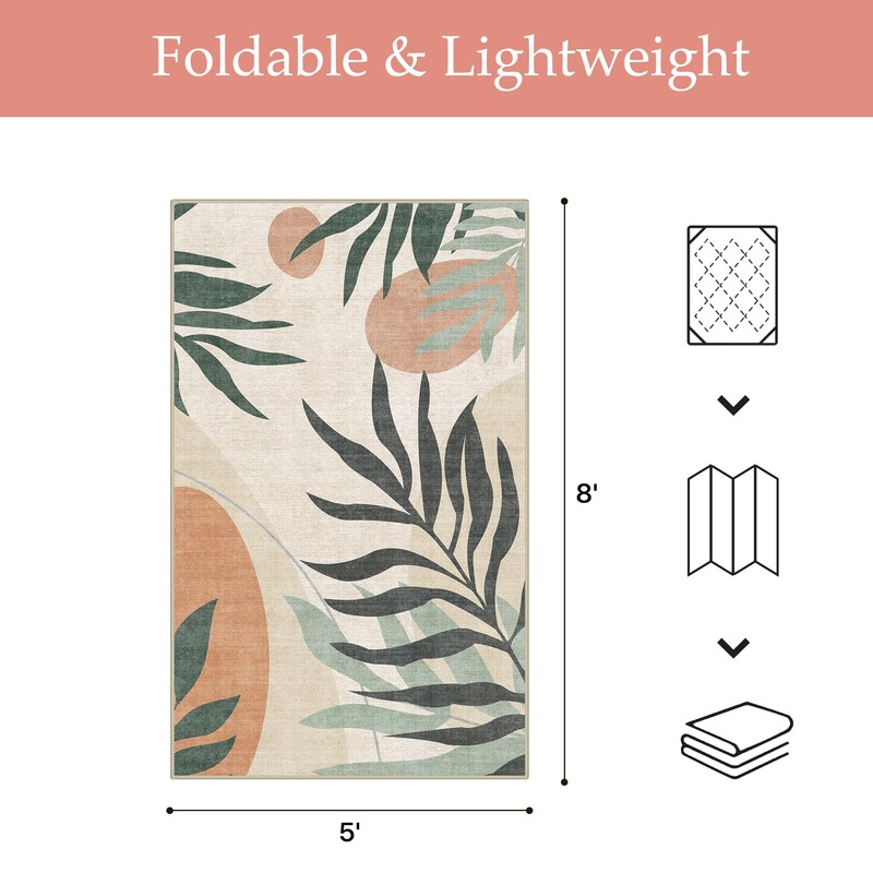 GENIMO 5x8 Outdoor Rug, Washable for Patio and Deck, Beige