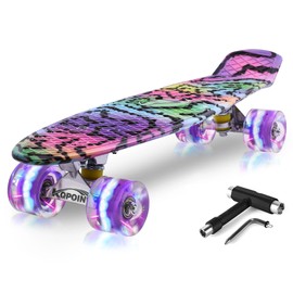 Kqpoinw Kids Skateboard,22" Complete Skateboards for Kids,Teens,Girls,Beginners,Skate Board,Purple Skateboards with Colorful LED Light up Wheels,Skate Tool, Ideal Gift for Girls,Kids