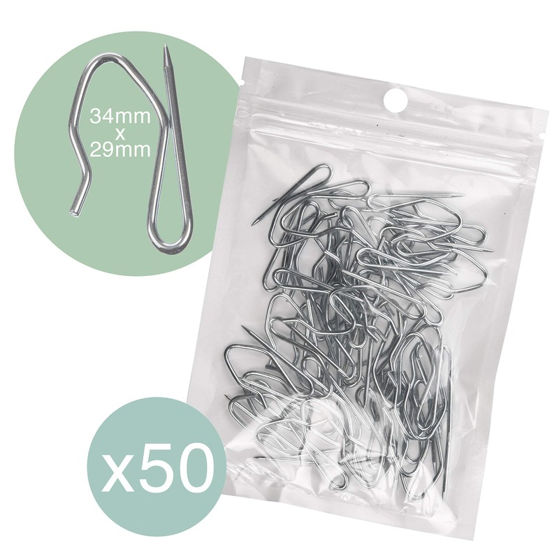 Heavy Duty Zinc Metal Drapery Pin Hooks (50 Pack) for