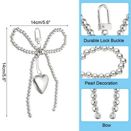 PATIKIL Pearl Bow Keychain, Keychain Accessories with Door buckle Heart Pendant Keyring Clip Charm for Women Bags Backpack Phone Decoration, Silver