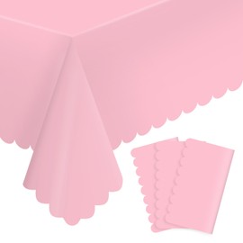 Jevrftwl 3 Pack Pink Plastic Table Cloths Disposable, Rectangle Disposable Scalloped Table Cloth for Wedding, Baby & Bridal Shower, Birthday Party, 54 X 108Inch