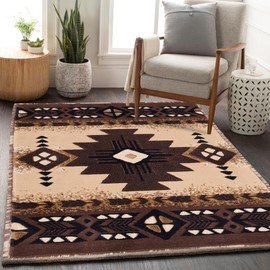 YHSF South West Native American Area Rug C318 - Easy Clean, Thick, Soft, Durable Native Tribal American Indian Inspired Rug for Bedroom/Living Room and More - Berber, 3 Feet x 4 Feet 7 Inches