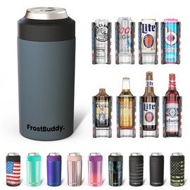 Frost Buddy Universal Buddy Can Cooler - Fits All - For Regular 12 & 16 oz or Slim-Size Bottles - Insulated Double-Walled Stainless Steel (Charcoal)