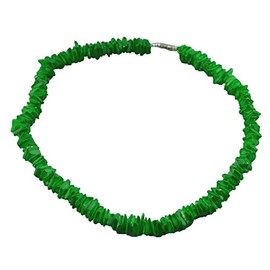Tiger Smile Real Chips Puka Shell Necklace 18" Kelly Green