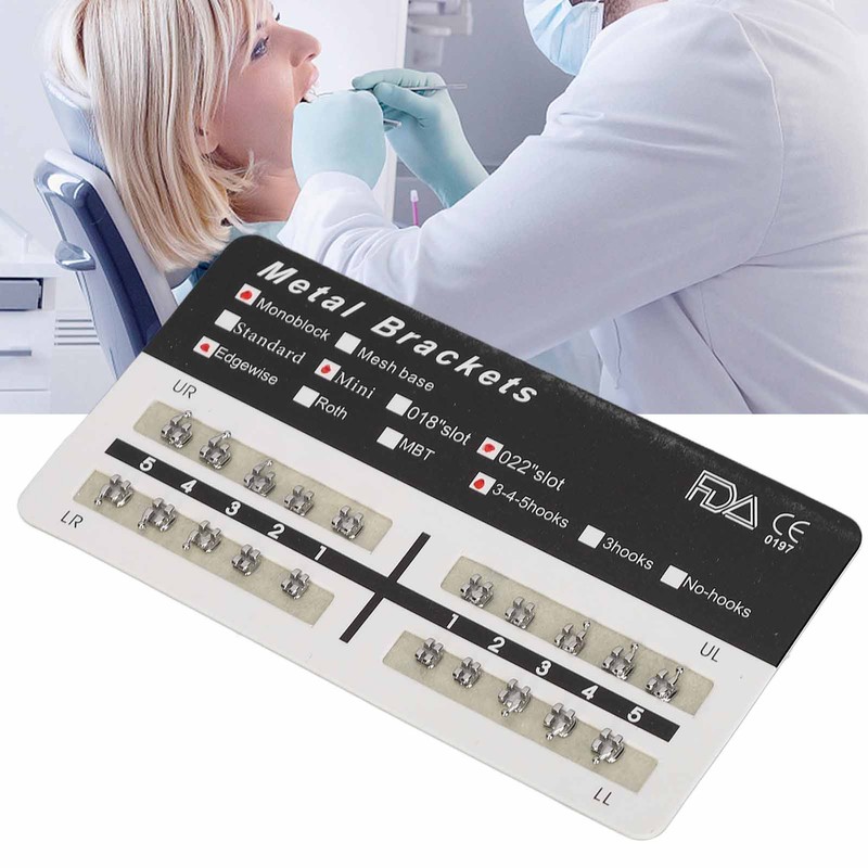 Teeth Edgewise Brackets 0.022in Slot 345 Hooks Rustproof Mini Metal