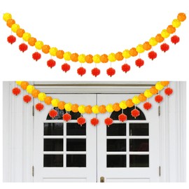 Riceshoot 1 Pcs Marigold Garland for Diwali Decorations 4.6 Feet Long Strands Artificial Marigold Flowers with Pearls Decor for Indian Toran Door Decor Indian Wedding Pooja Decoration Items (Mixed)