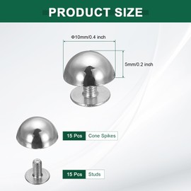 uxcell 15 Pcs Round Studs Rivets, 10mm Metal Spikes and Studs Decoration Screw Back Studs for Leather Bags Belt Clothes Shoes Purse Supplies DIY Craft Making, Silver