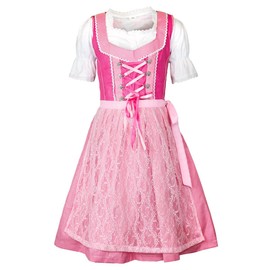 MS-Trachten Girls' Dirndl Emily - 3-Piece Children's Dirndl with Costume Blouse and Apron Children's Costume Dress, pink