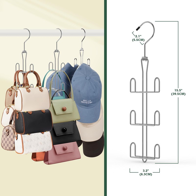 Purse Hanger 2 Pack,Purse Organizer for Closet,Rotatable Metal Bag Organizer,Purse