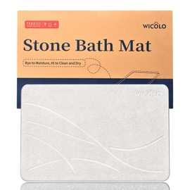 WICOLO Stone Bath Mat, Diatomaceous Earth Shower Mat Non Slip Instantly Removes Water Drying Fast Bathroom Mat Natural Easy to Clean (23.5 * 15inch, Grayish White)