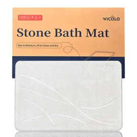 WICOLO Stone Bath Mat, Diatomaceous Earth Shower Mat Non Slip Instantly Removes Water Drying Fast Bathroom Mat Natural Easy to Clean (23.5 * 15inch, Grayish White)