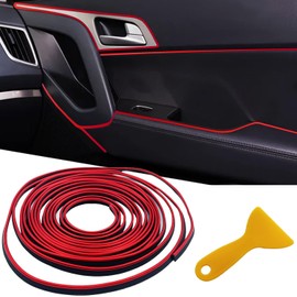 Car Interior Trim Strips, Universal 33ft(10m) Car Electroplating Decoration Styling Door Dashboard, Flexible Interior Trim Accessories with Installing Tool (Red)