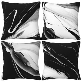 HOSTECCO Marble Cushion Covers 45x45 cm Set of 4 Black and White Abstract Cushion Cases Farmhouse Decorative Pillow Covers for Sofa Couch
