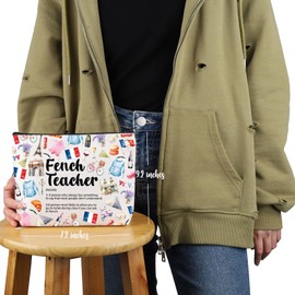 VAMSII French Teacher Appreciation Gift French Teacher Definition Makeup Bag French Lover Cosmetic Bag French Language Teacher Merch (French Teacher Definition M)