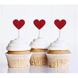 12 x Deep red love heart cupcake topper, valentines day, anniversary decorations