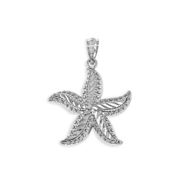Charm America - Silver Starfish Necklace - 925 Sterling Silver - Reversible - Necklace Included (Reversible Pendant + SIlver Necklace)