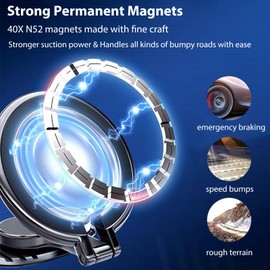 RUNGOS 360°Rotatable for Magsafe Car Mount [Strong Ring Magnet] [Super Stable Widened Base] Lightweight Collapsible Magnetic Car Mount Phone Holder for Steering Wheel Dashboard, Cell Phone Accessories