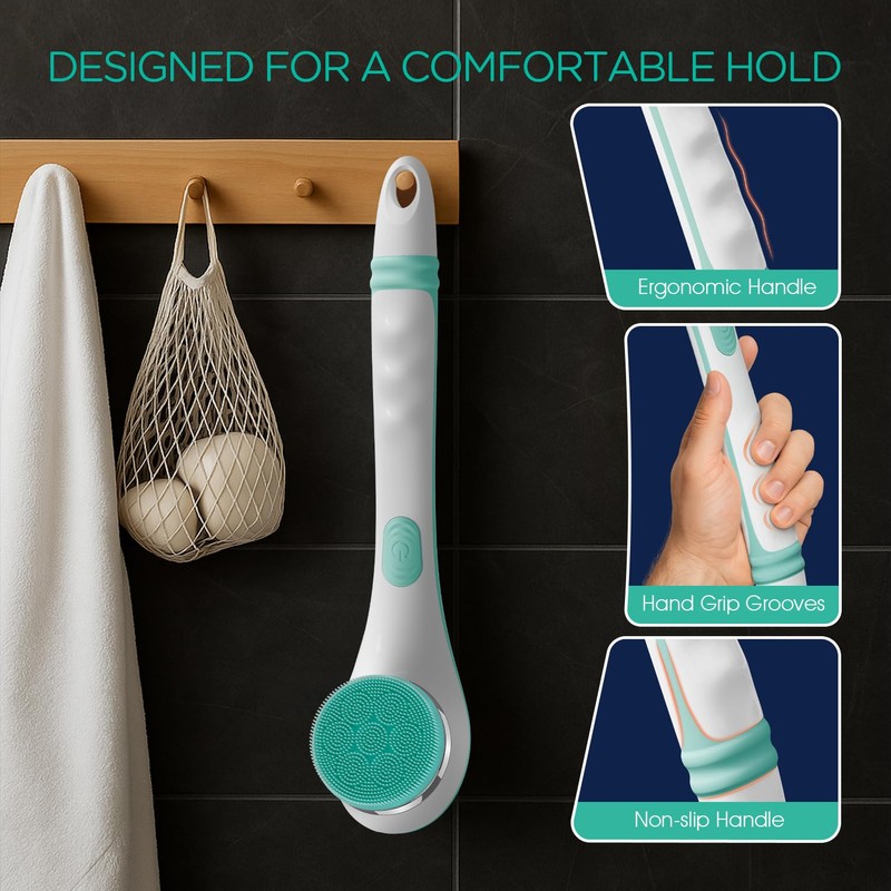 VOYOR Electric Silicone Body Scrubber, Back Scrubber for Shower, Waterproof