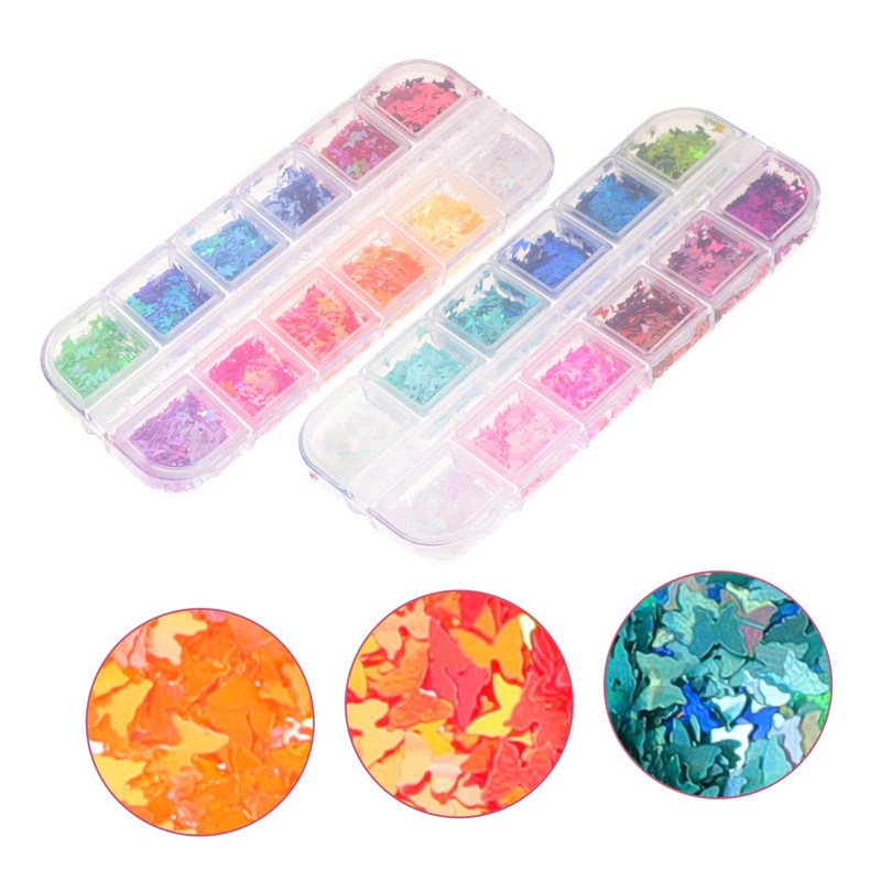 BIUDECO DIY Manicure Supplies 2 Boxes of Nail Glitters Butterfly