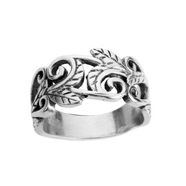 CloseoutWarehouse 925 Sterling Silver Acacia Leaves Filigree Ring Size 11