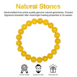 Forziani 10mm Yellow Jade Beaded Bracelet for Men - Energy and Endurance - High Quality Adjustable Stretch Real Gemstone Beads Mens Bracelet - Made in USA - Meaningful Gift for Men (L)