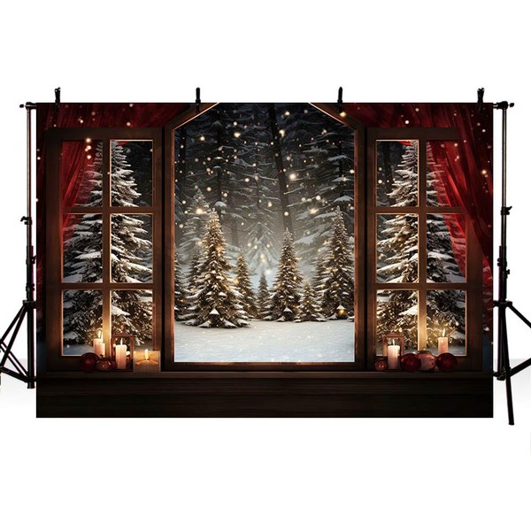 AIBIIN 7x5ft Christmas Window Background Winter Snowy Forest Xmas Tree